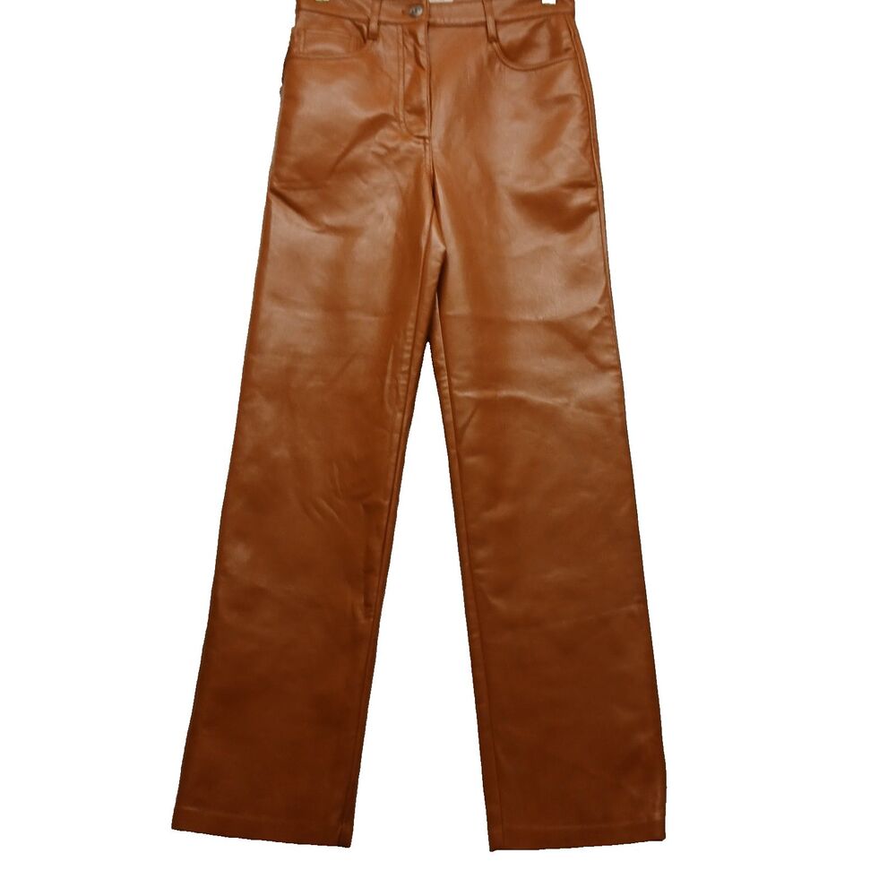 WILFRED Aritzia Size 2 Women Chestnut Melina High Waisted Faux Leather Pant FLAW